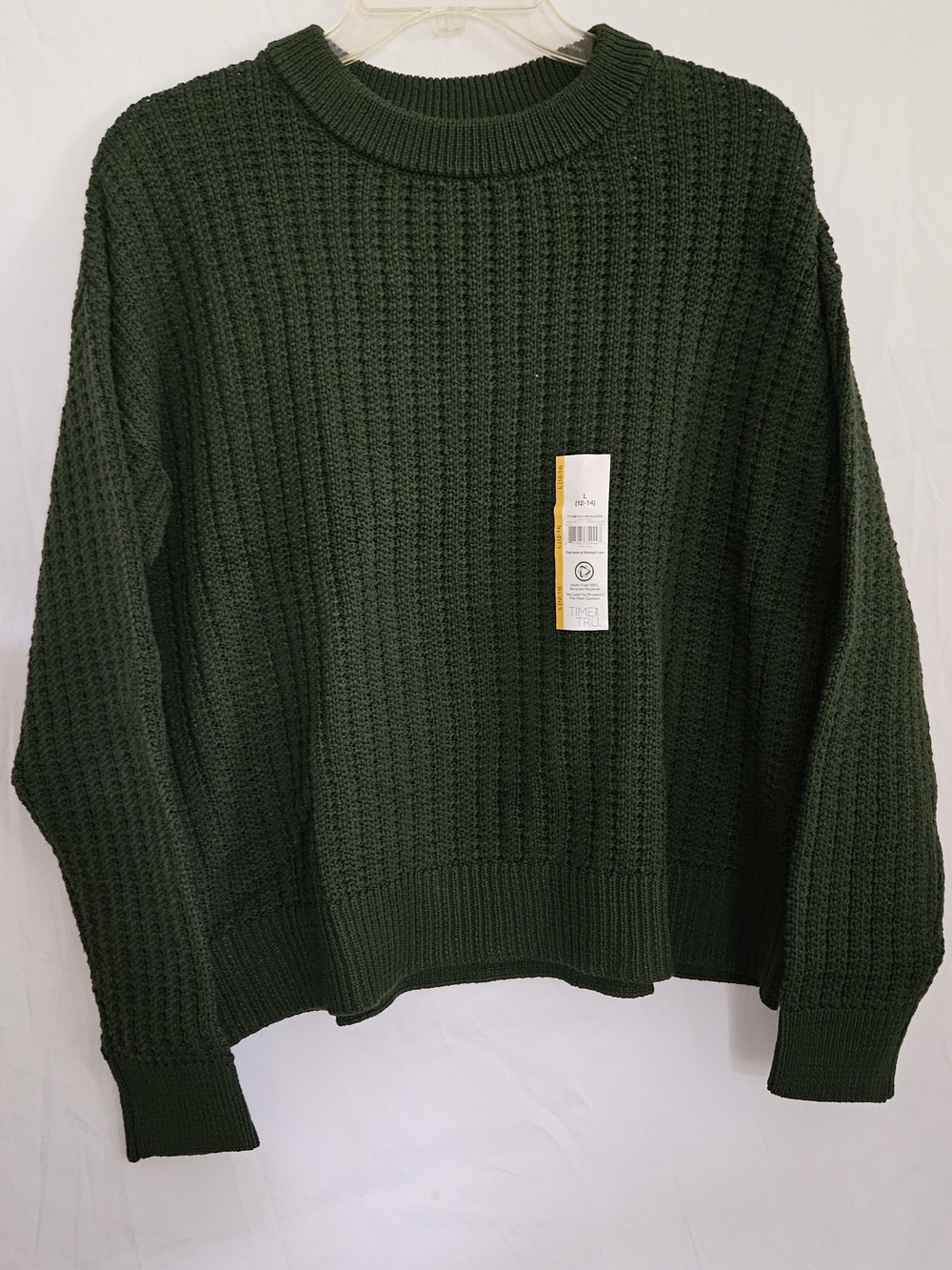 #9 Time and Tru Forest Green Waffle Knit Crewneck Sweater